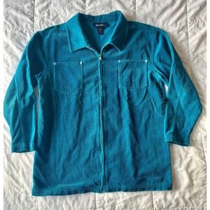 Denim & Co Teal Blue‎ Corduroy Zip Up Jacket Womens Medium Cotton LS Ribbed